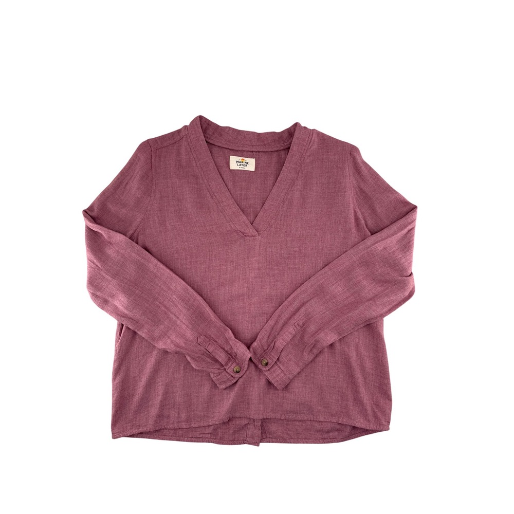 Marine Layer Womens XS Mauve V-Neck Button Back Long Sleeve Cotton Rayon Top
